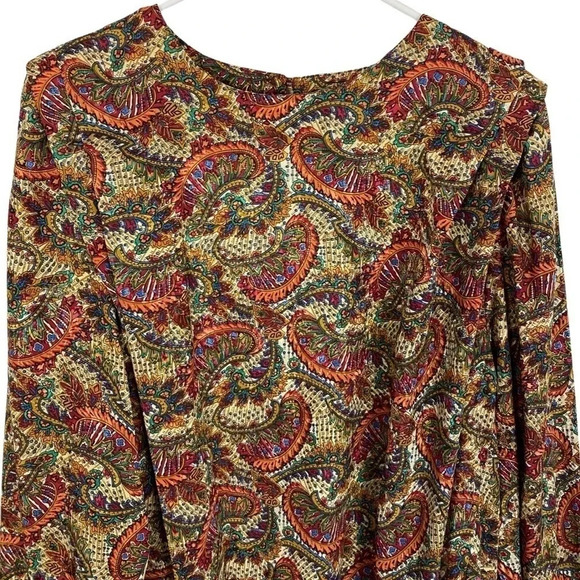 Vintage 90s Paisley Blouse Size 12 Large Grannycore Womens Gold Long Sleeve - Picture 4 of 12
